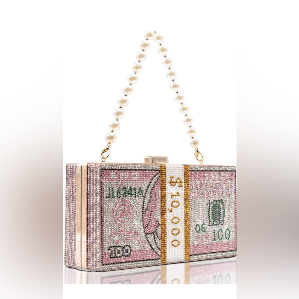 Women’s stack of cash evening bag crystal rhinestone clutch/shoulder bag.